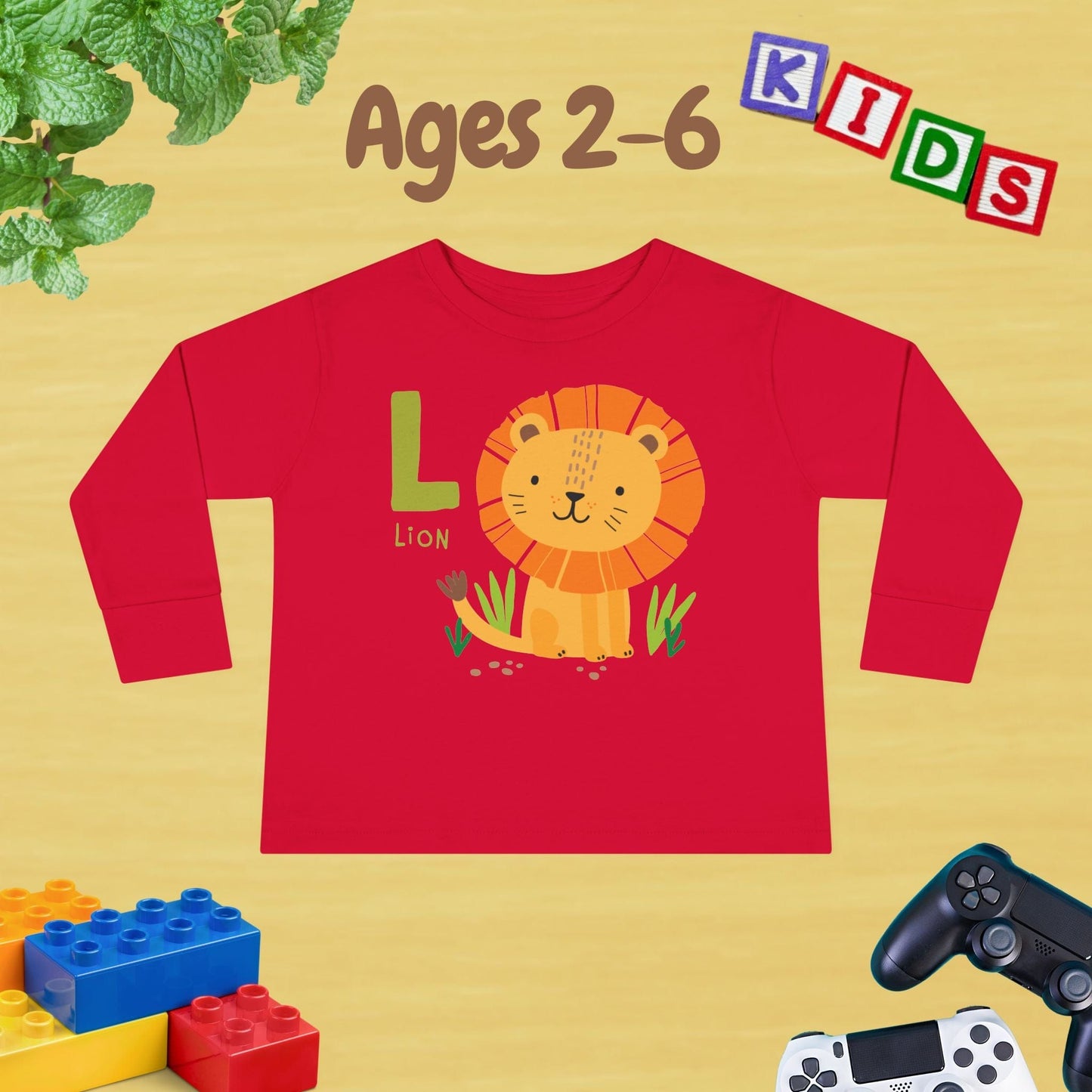 Animal Alphabet L for Lion Unisex Kids Sweater Toddler Long Sleeve Tee Ages 2-6 - 100% Cotton Spring and Fall Kids Sweatshirt