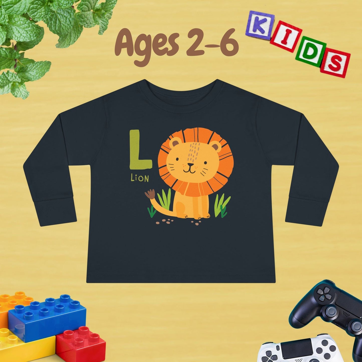 Animal Alphabet L for Lion Unisex Kids Sweater Toddler Long Sleeve Tee Ages 2-6 - 100% Cotton Spring and Fall Kids Sweatshirt