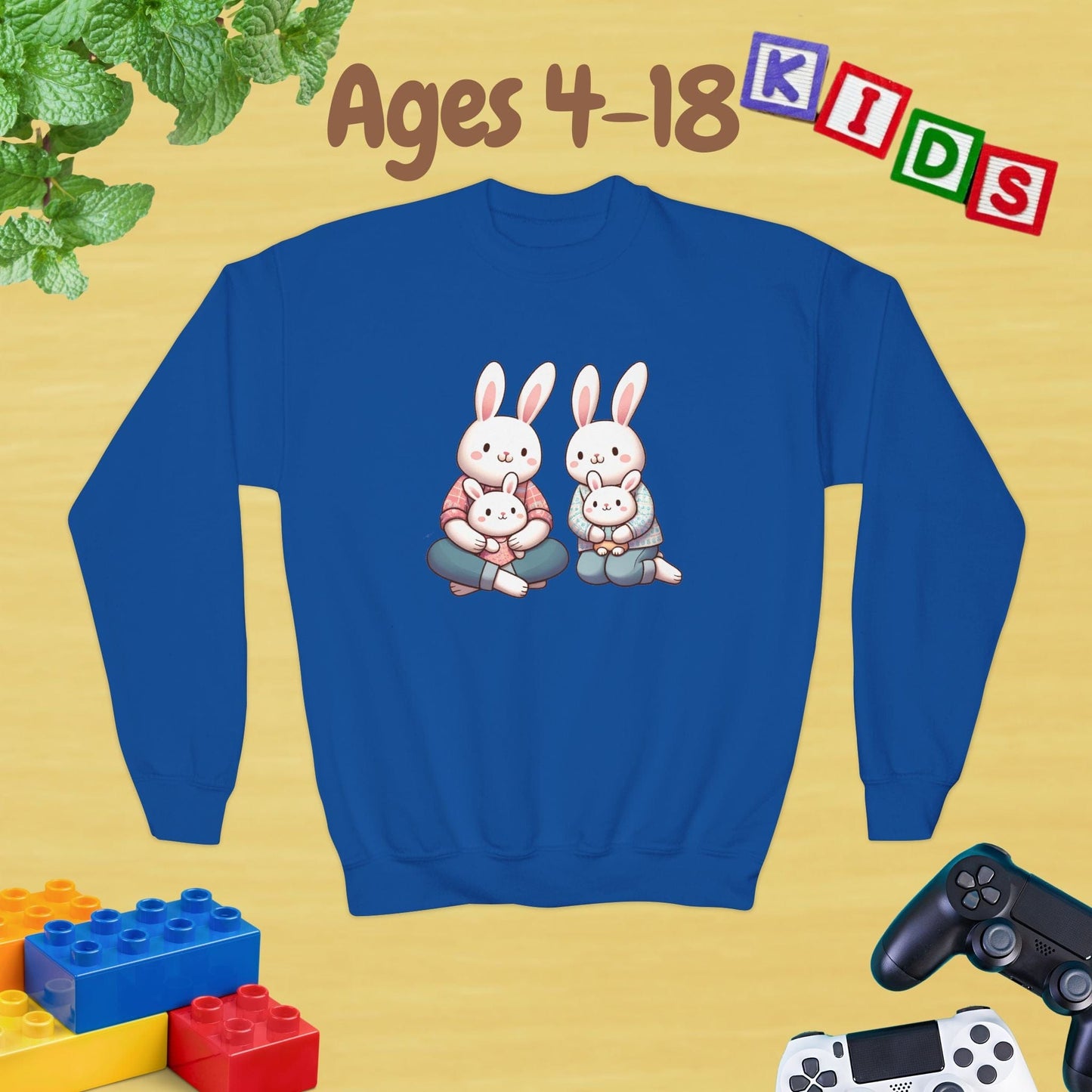 Bunny Family Ages 4-18 Kids Sweatshirt