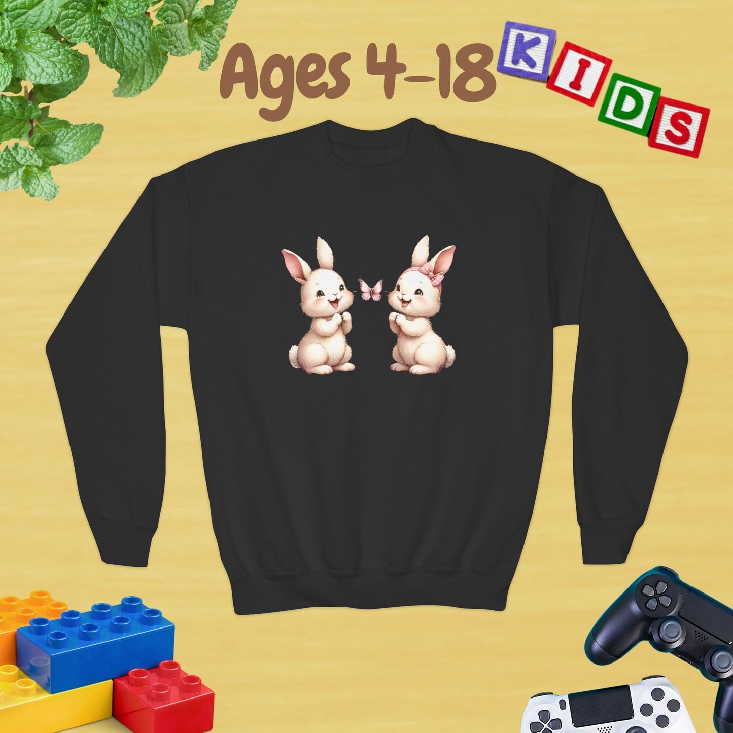 My Twins Bunnies & Butterfly Ages 4-18 Kids Sweatshirt