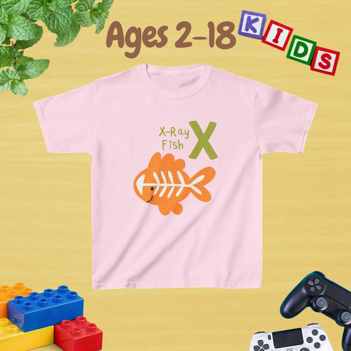 Animal Alphabet - X for X-ray Fish Unisex Kids Tee - Fun Educational Graphic Tee for Age 2-18 Kids