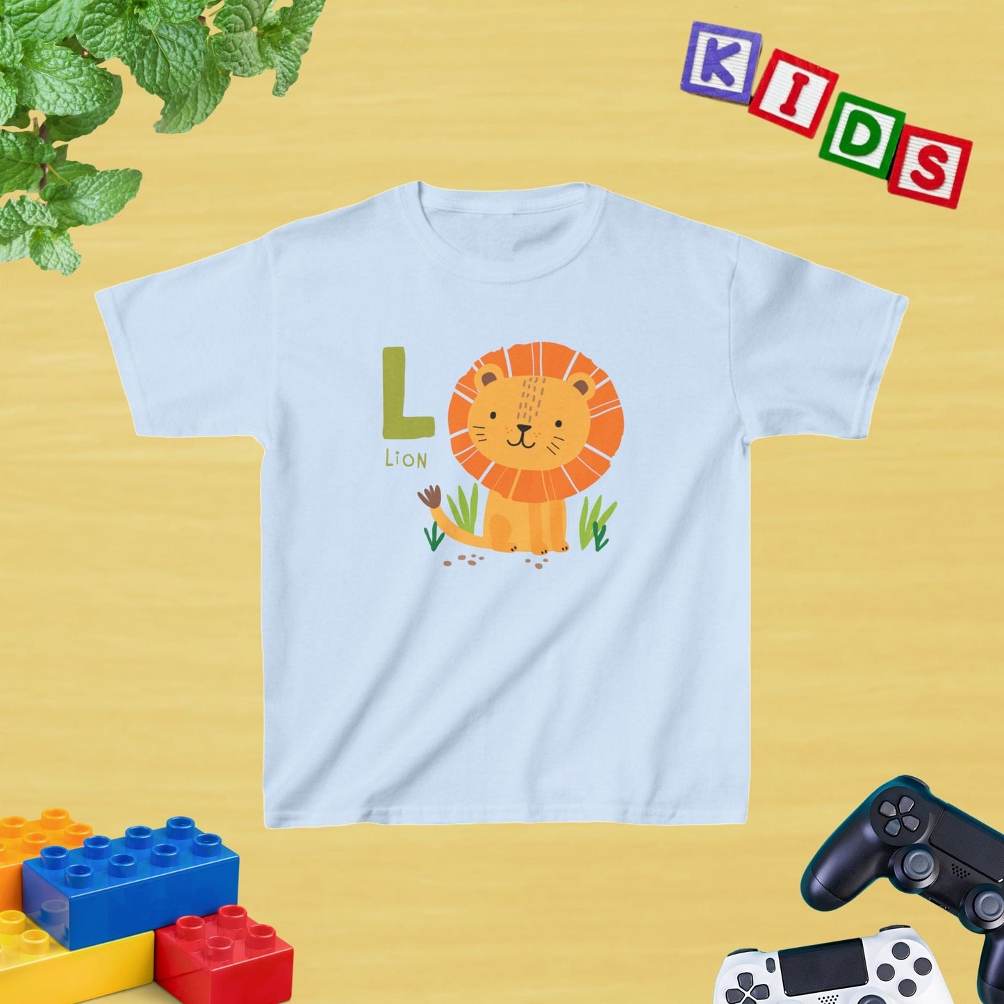 Animal Alphabet - L for Lion Unisex Kids Tee - Fun Educational Graphic Tee for Kids Age 2-18