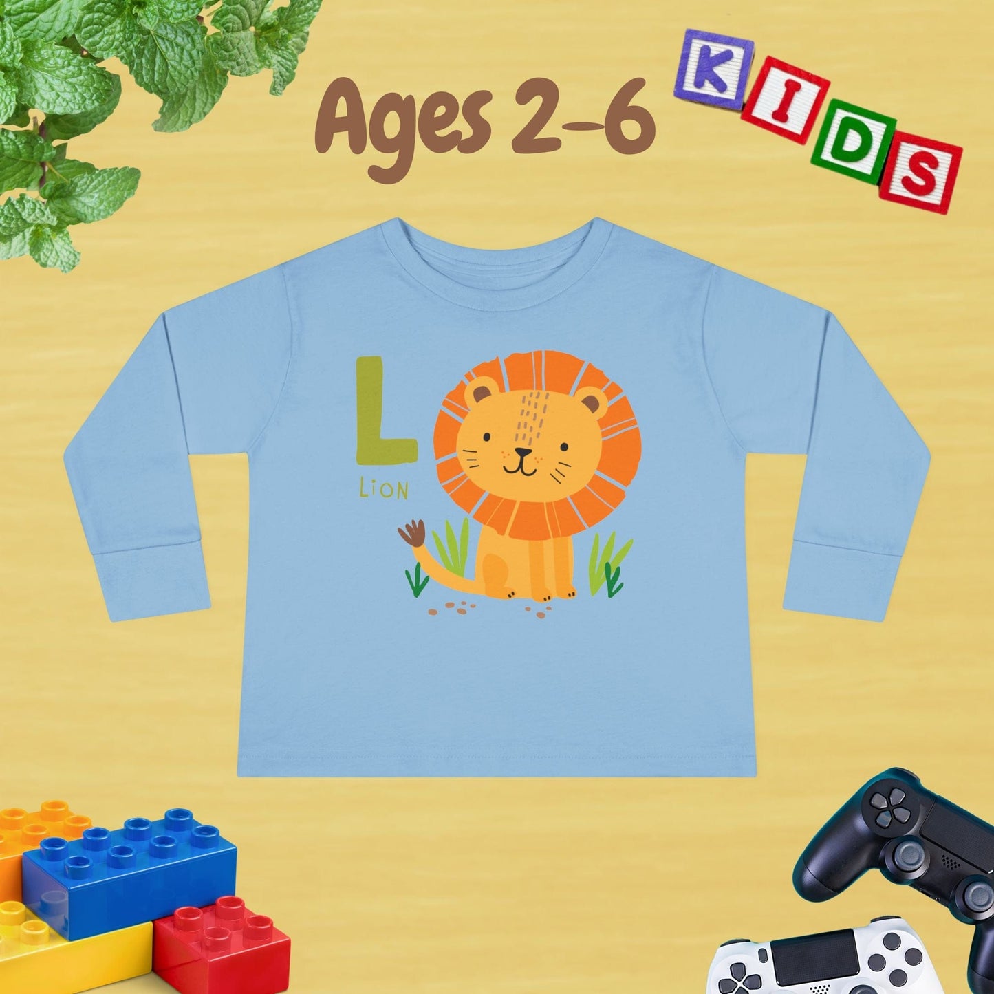 Animal Alphabet L for Lion Unisex Kids Sweater Toddler Long Sleeve Tee Ages 2-6 - 100% Cotton Spring and Fall Kids Sweatshirt