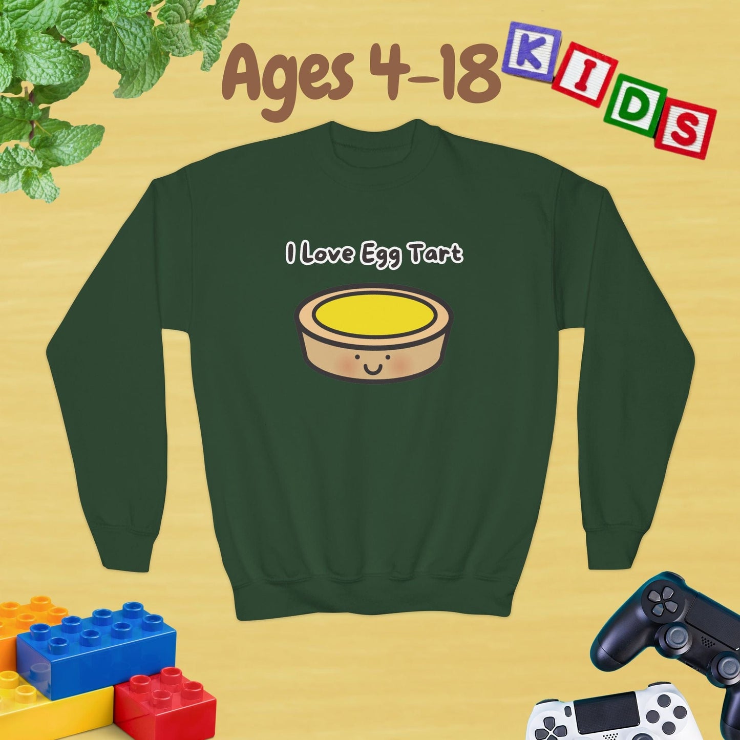 I Love Egg Tart Ages 4-18 Kids Sweatshirt - Unisex Graphic Sweatshirt for Kids