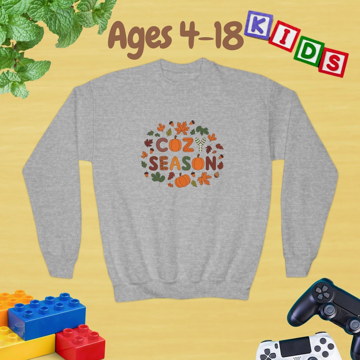 Cozy Season Thanksgiving Edition Ages 4-18 Unisex Kids and Teens Sweatshirt - Cozy Fall and Winter Youth Sweatshirt