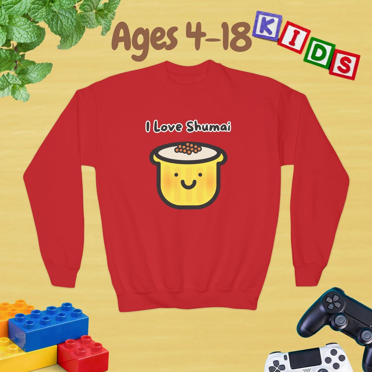 I Love Shumai Kids Sweatshirt - Unisex Graphic Sweatshirt for Ages 4-18 Kids