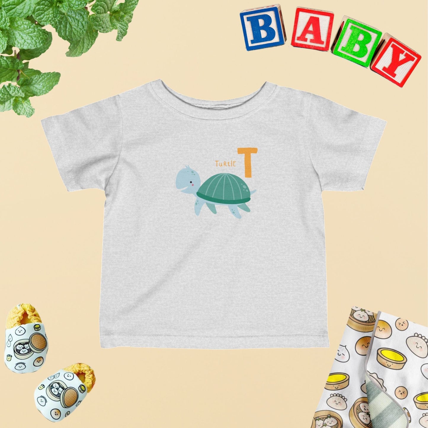 Animal Alphabet - T for Turtle Baby Tee - Unisex Graphic Tee for Babies