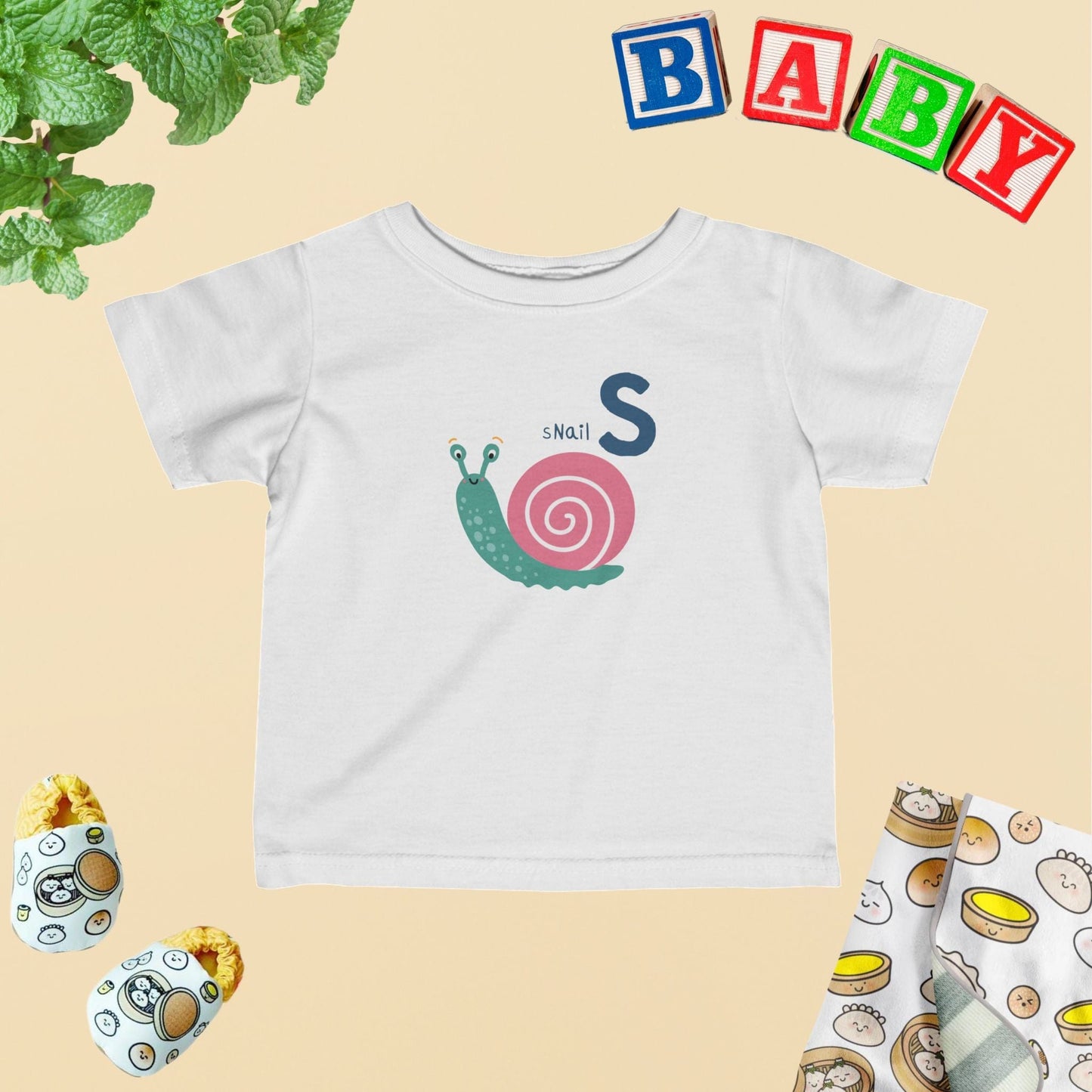 Animal Alphabet - S for Snail Baby Tee - Unisex Graphic Tee for Babies