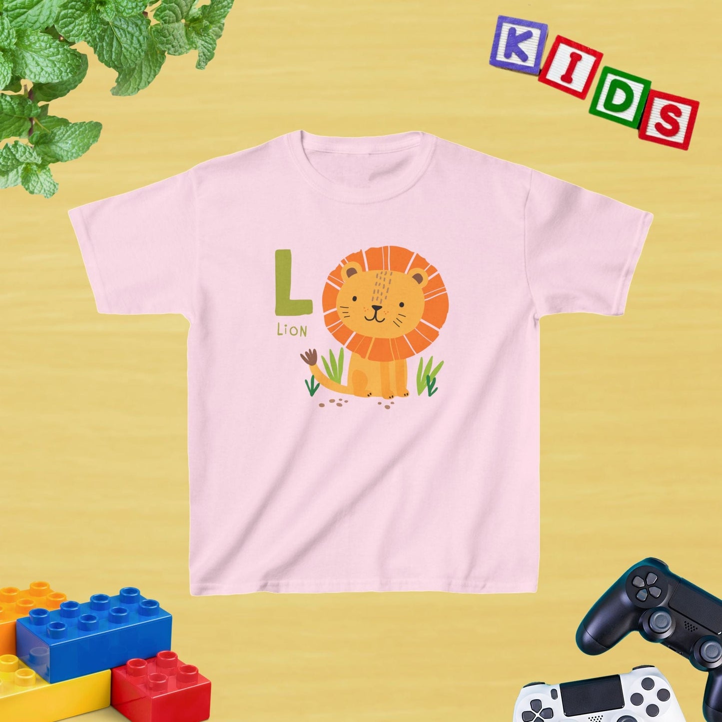 Animal Alphabet - L for Lion Unisex Kids Tee - Fun Educational Graphic Tee for Kids Age 2-18
