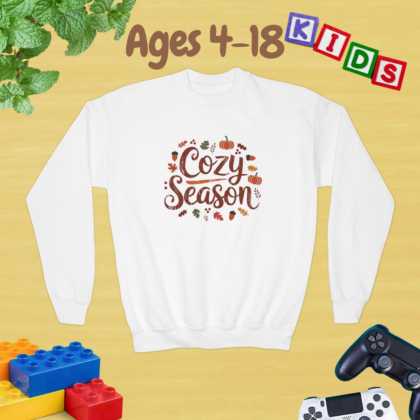 Cozy Season Fall Edition Ages 4-18 Unisex Kids and Teens Sweatshirt - Cozy Fall and Winter Youth Sweatshirt