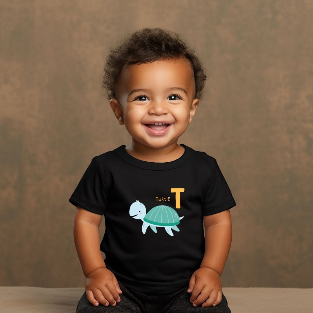 Animal Alphabet - T for Turtle Baby Tee - Unisex Graphic Tee for Babies