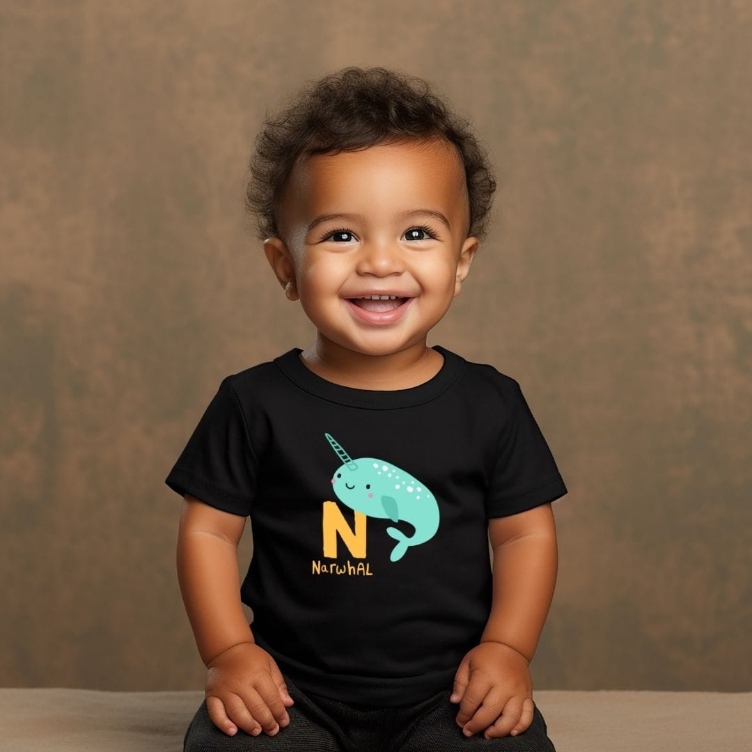 Animal Alphabet - N for Narwhal Baby Tee - Unisex Graphic Tee for Babies