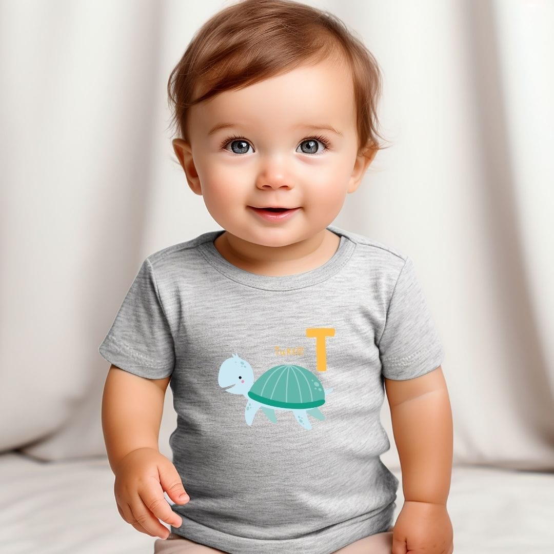Animal Alphabet - T for Turtle Baby Tee - Unisex Graphic Tee for Babies