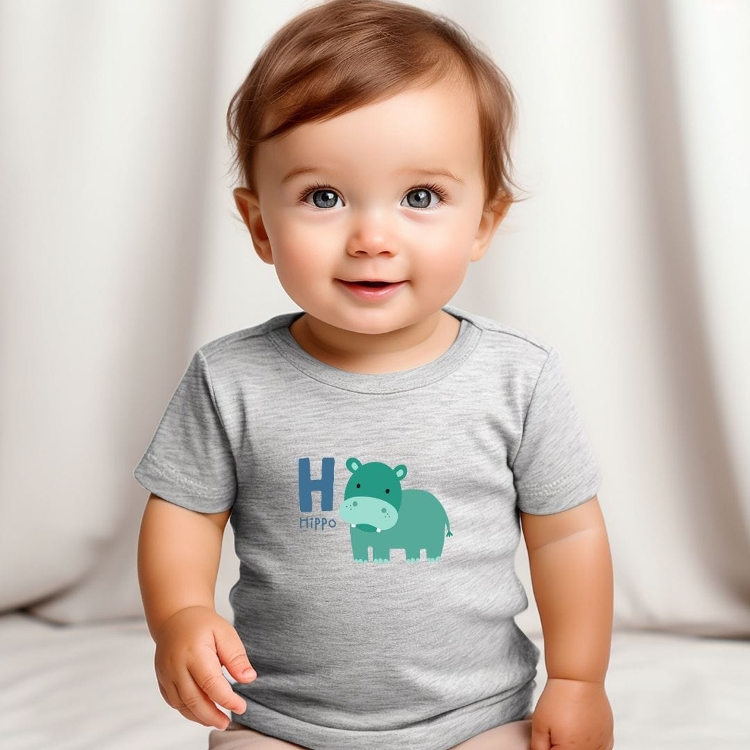 Animal Alphabet - H for Hippo Baby Tee - Unisex Graphic Tee for Babies