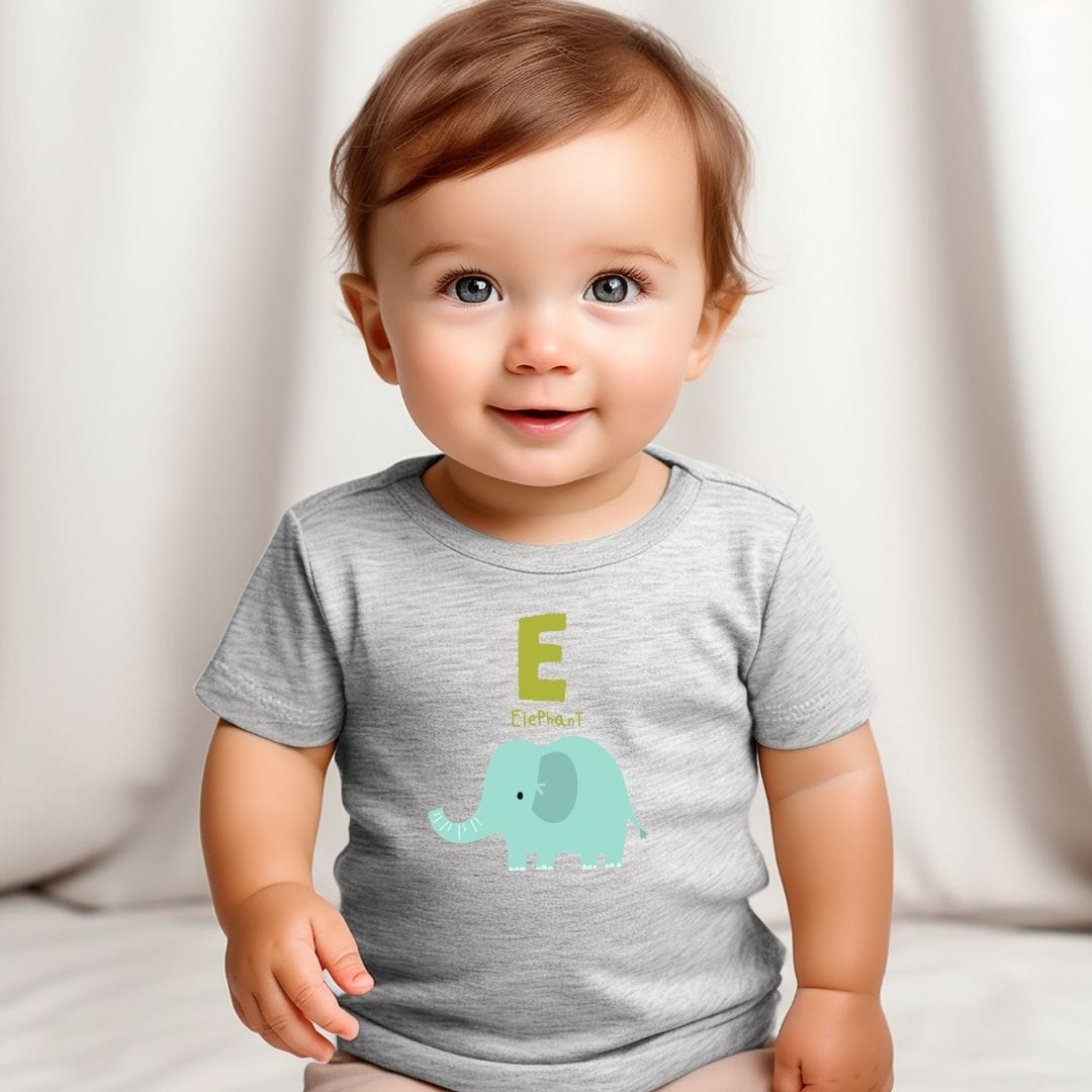 Animal Alphabet - E for Elephant Baby Tee - Unisex Graphic Tee for Babies
