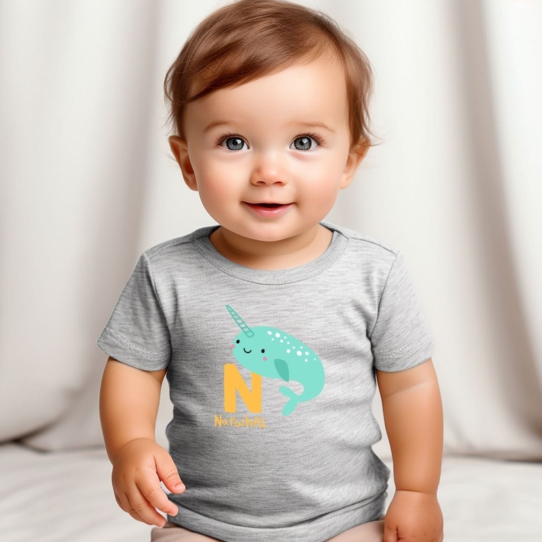 Animal Alphabet - N for Narwhal Baby Tee - Unisex Graphic Tee for Babies