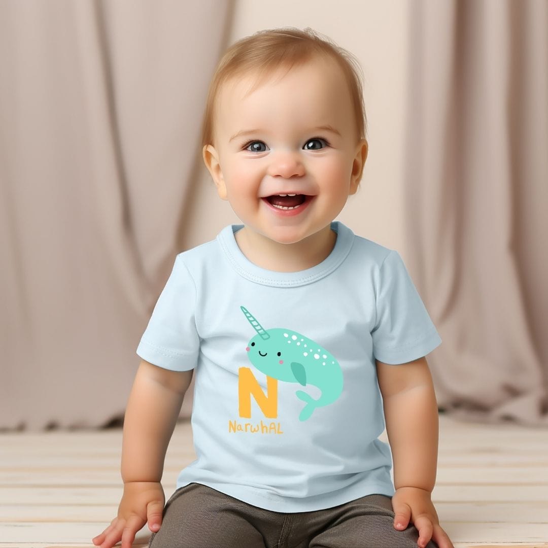 Animal Alphabet - N for Narwhal Baby Tee - Unisex Graphic Tee for Babies