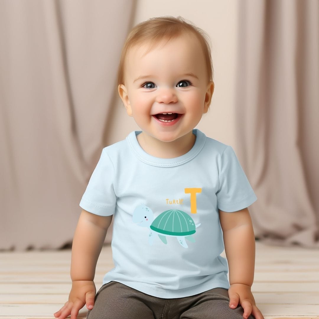 Animal Alphabet - T for Turtle Baby Tee - Unisex Graphic Tee for Babies
