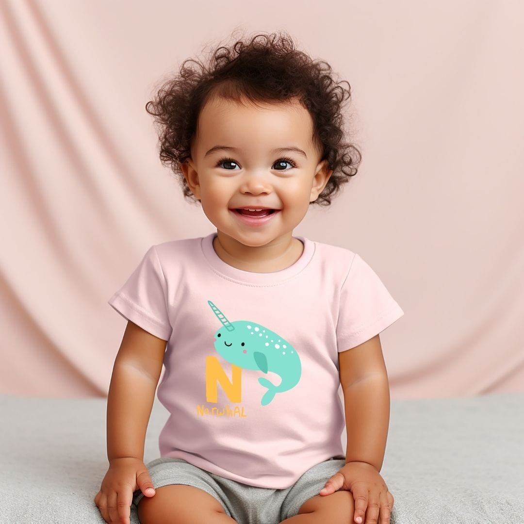 Animal Alphabet - N for Narwhal Baby Tee - Unisex Graphic Tee for Babies