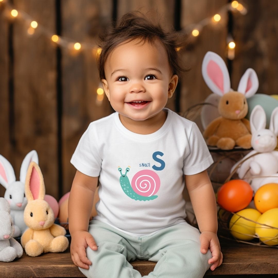 Animal Alphabet - S for Snail Baby Tee - Unisex Graphic Tee for Babies