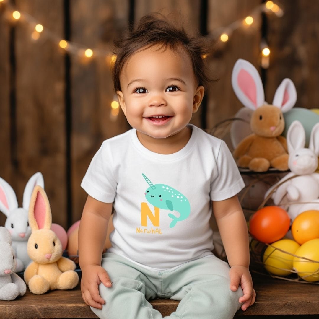 Animal Alphabet - N for Narwhal Baby Tee - Unisex Graphic Tee for Babies