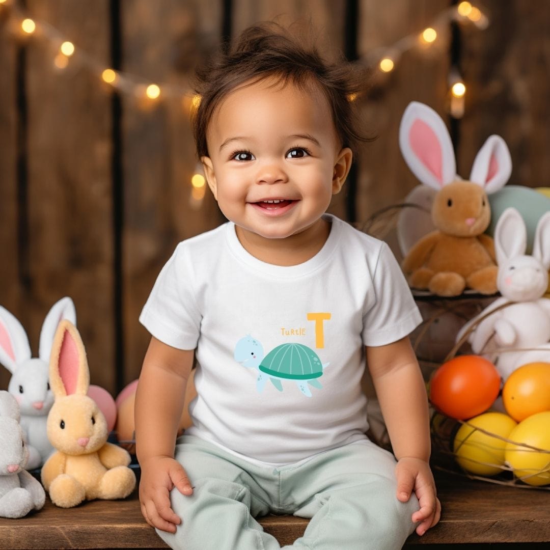 Animal Alphabet - T for Turtle Baby Tee - Unisex Graphic Tee for Babies
