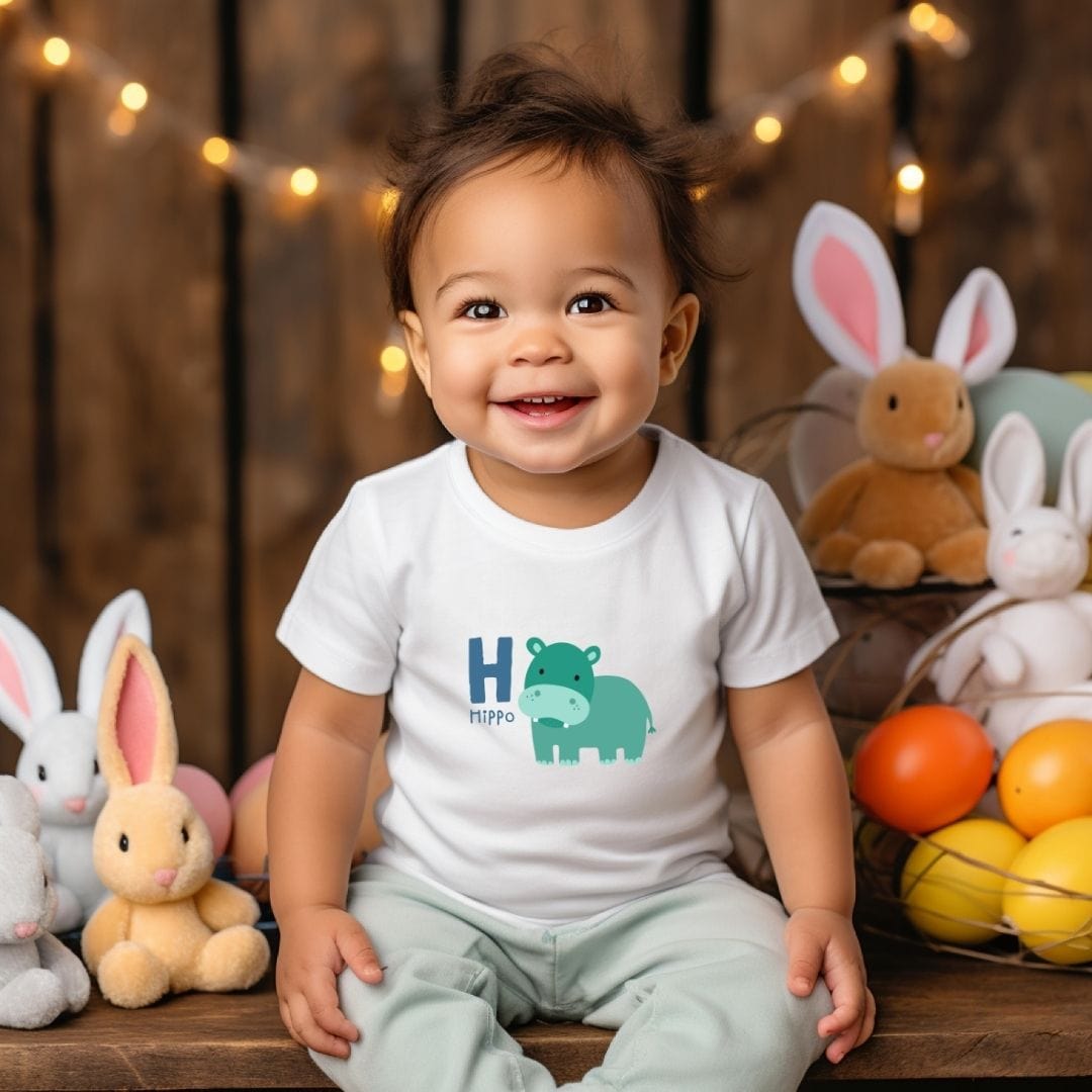 Animal Alphabet - H for Hippo Baby Tee - Unisex Graphic Tee for Babies