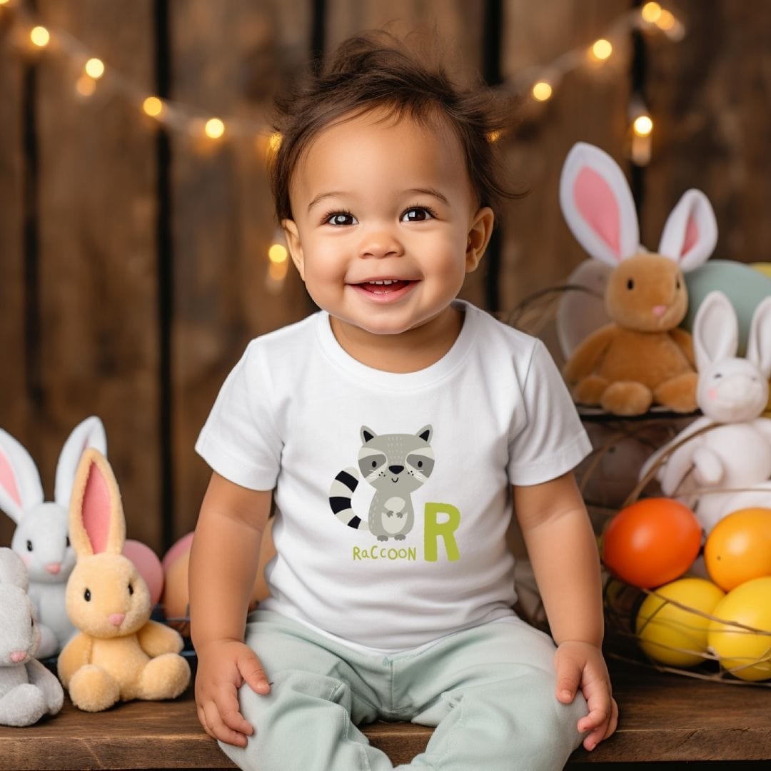 Animal Alphabet - R for Raccoon Baby Tee - Unisex Graphic Tee for Babies