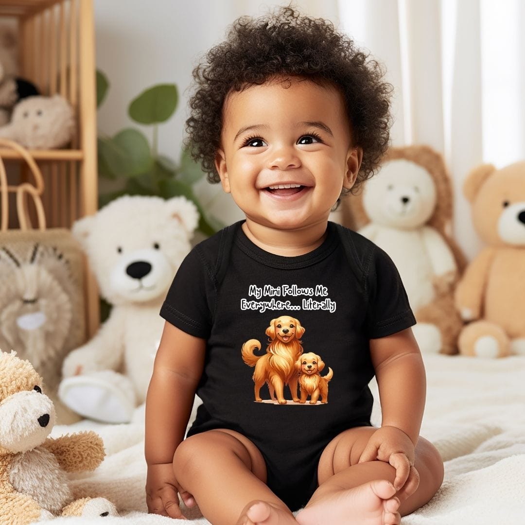 Mama & Mini Golden Retriever Dog - My Mini Follows Me Everywhere… Literally Baby Bodysuit