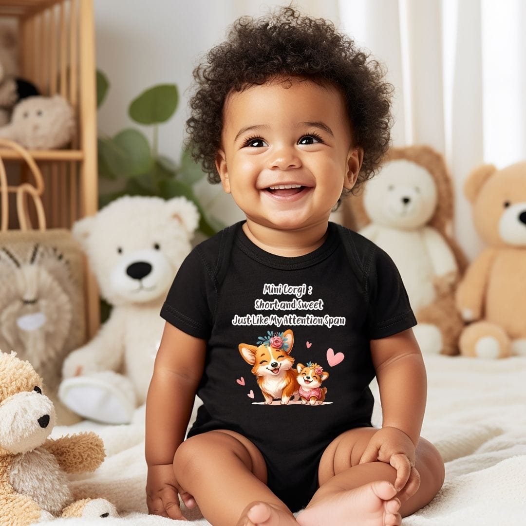 Mini Corgi: Short and Sweet, Just Like My Attention Span Baby Bodysuit
