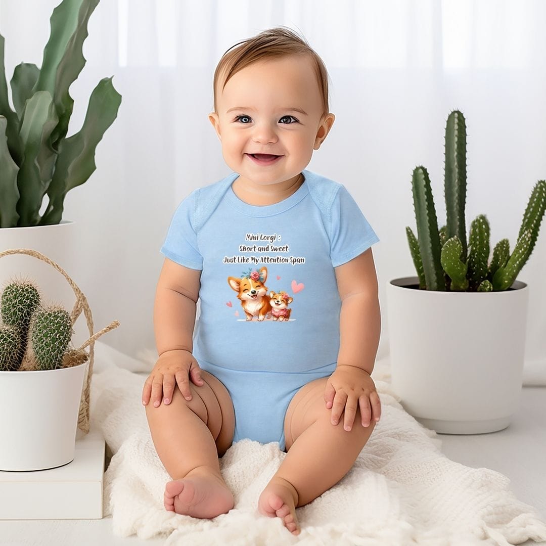 Mini Corgi: Short and Sweet, Just Like My Attention Span Baby Bodysuit