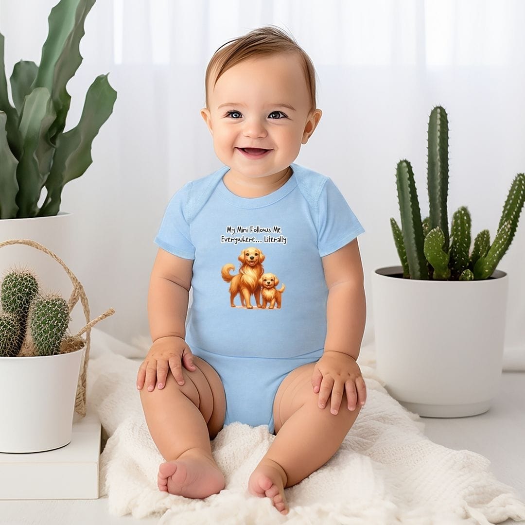 Mama & Mini Golden Retriever Dog - My Mini Follows Me Everywhere… Literally Baby Bodysuit