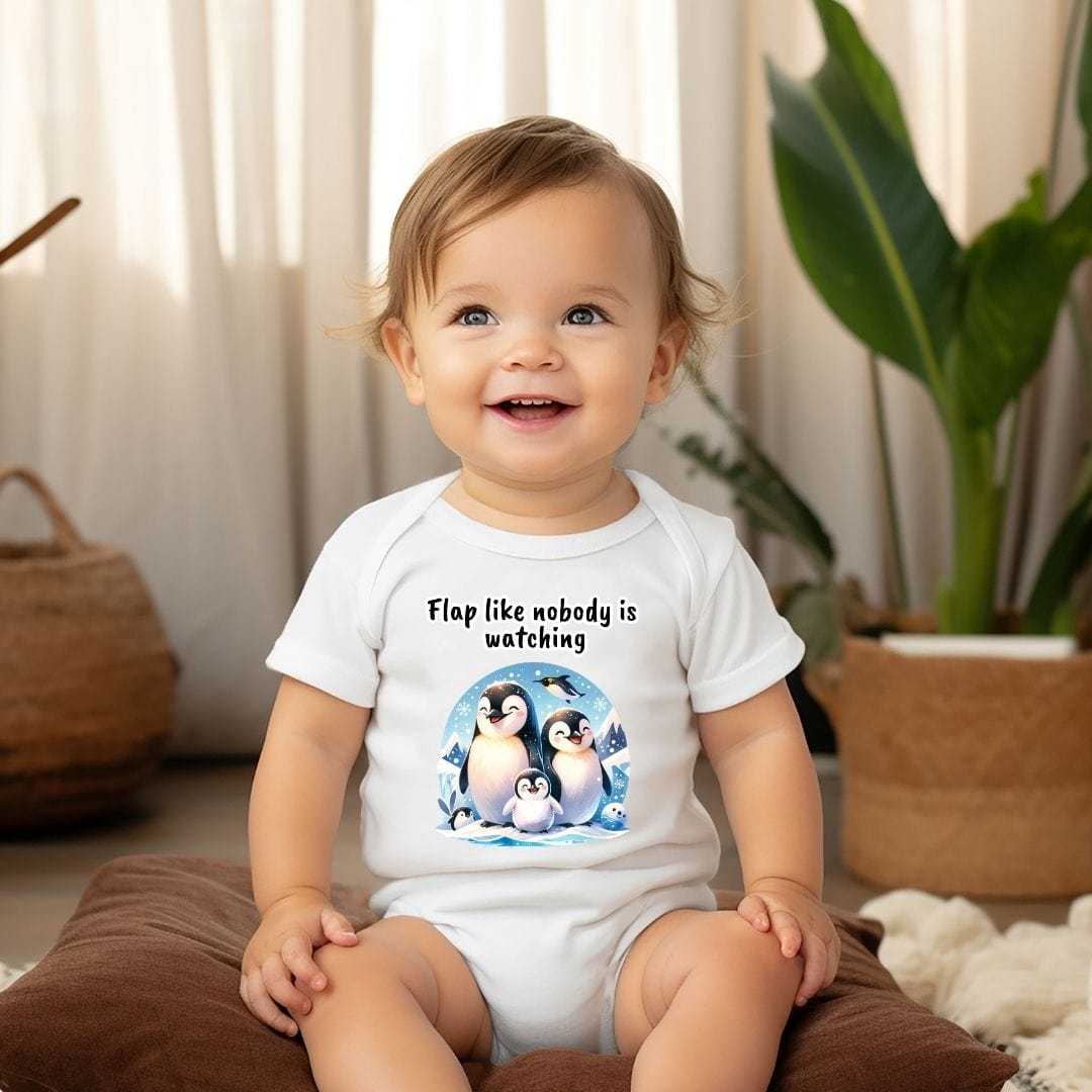 Penguin Family - Flap Like Nobody is Watching Baby Bodysuit