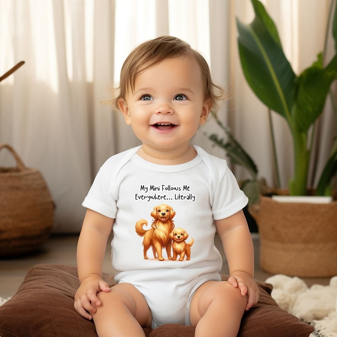 Mama & Mini Golden Retriever Dog - My Mini Follows Me Everywhere… Literally Baby Bodysuit