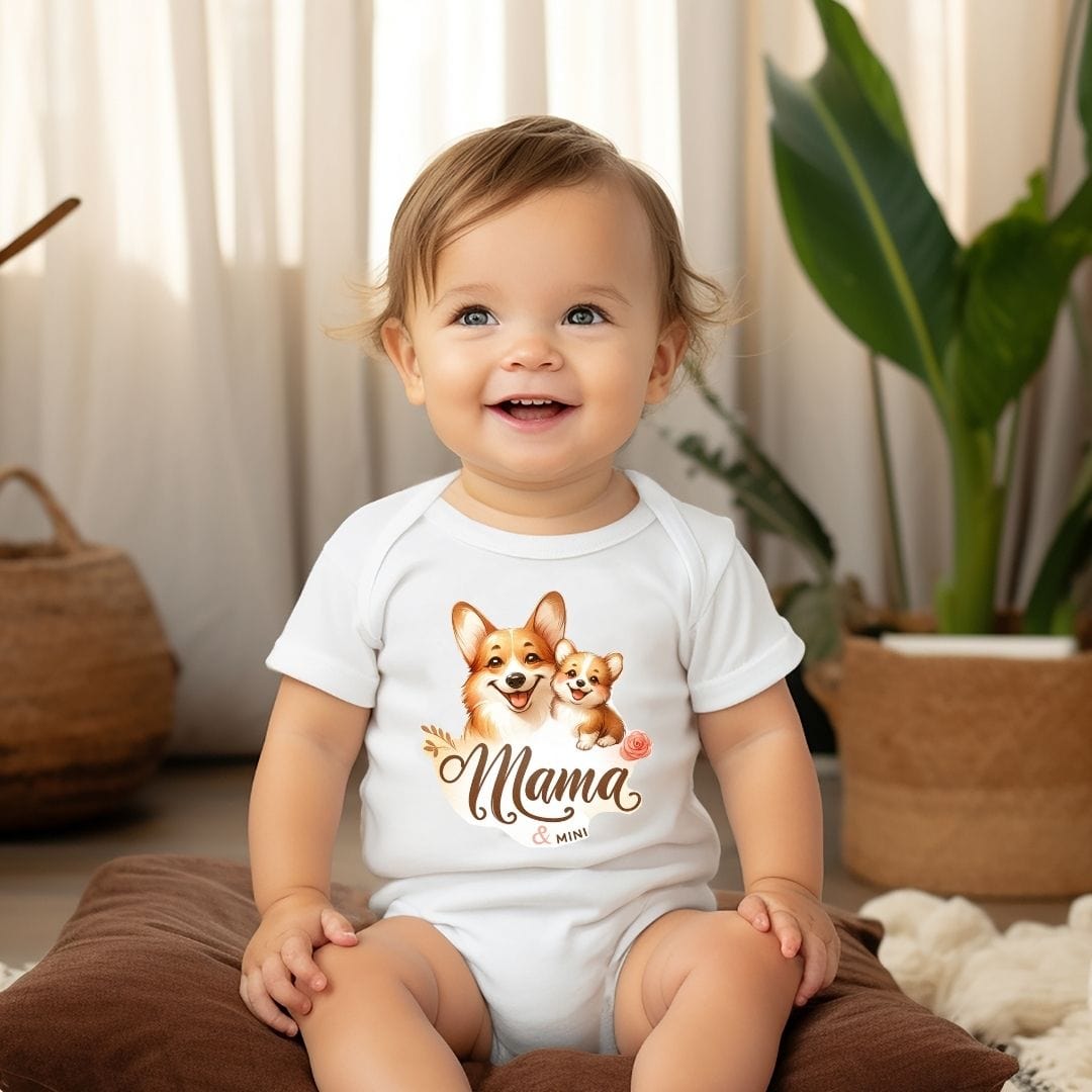 Mama & Mini Sweet Corgi Duo Baby Bodysuit