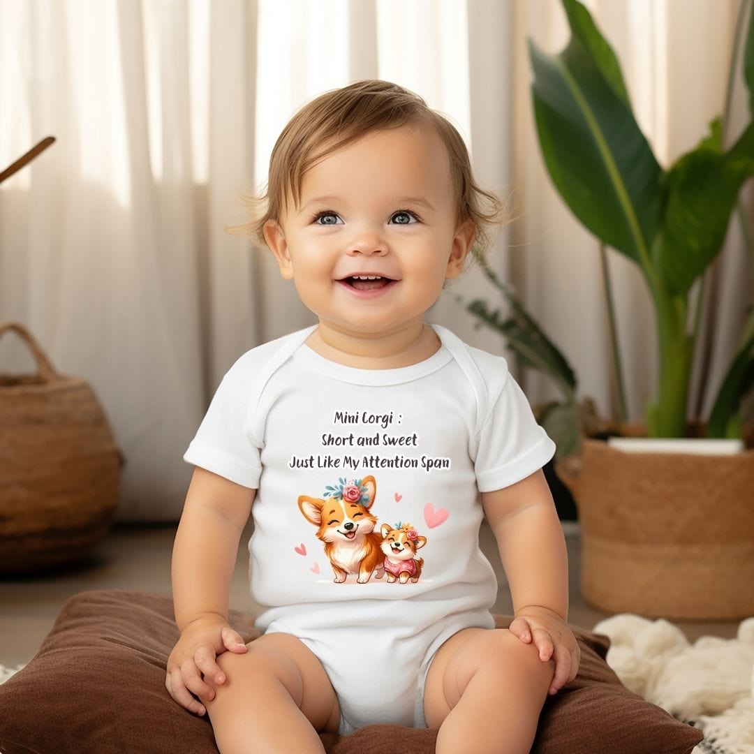 Mini Corgi: Short and Sweet, Just Like My Attention Span Baby Bodysuit