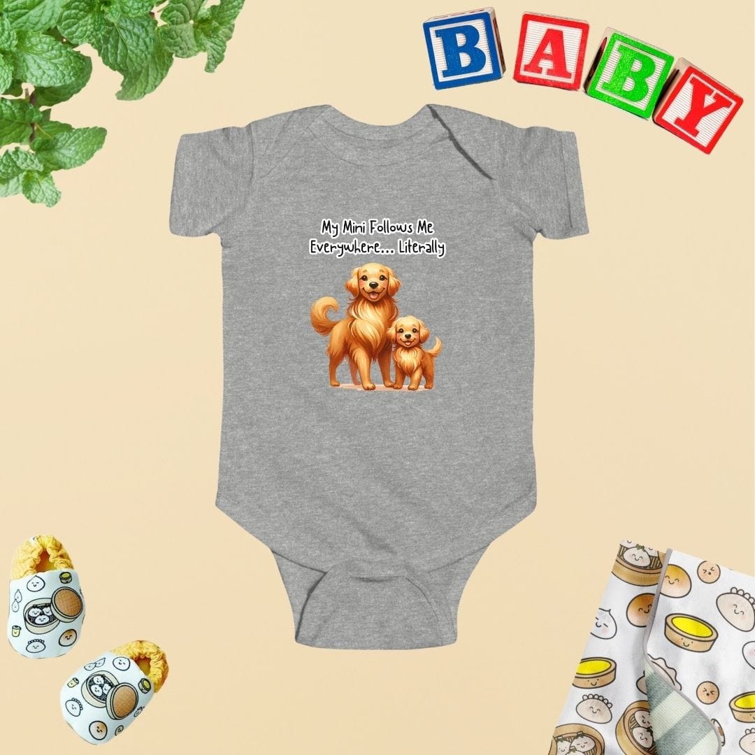 Mama & Mini Golden Retriever Dog - My Mini Follows Me Everywhere… Literally Baby Bodysuit
