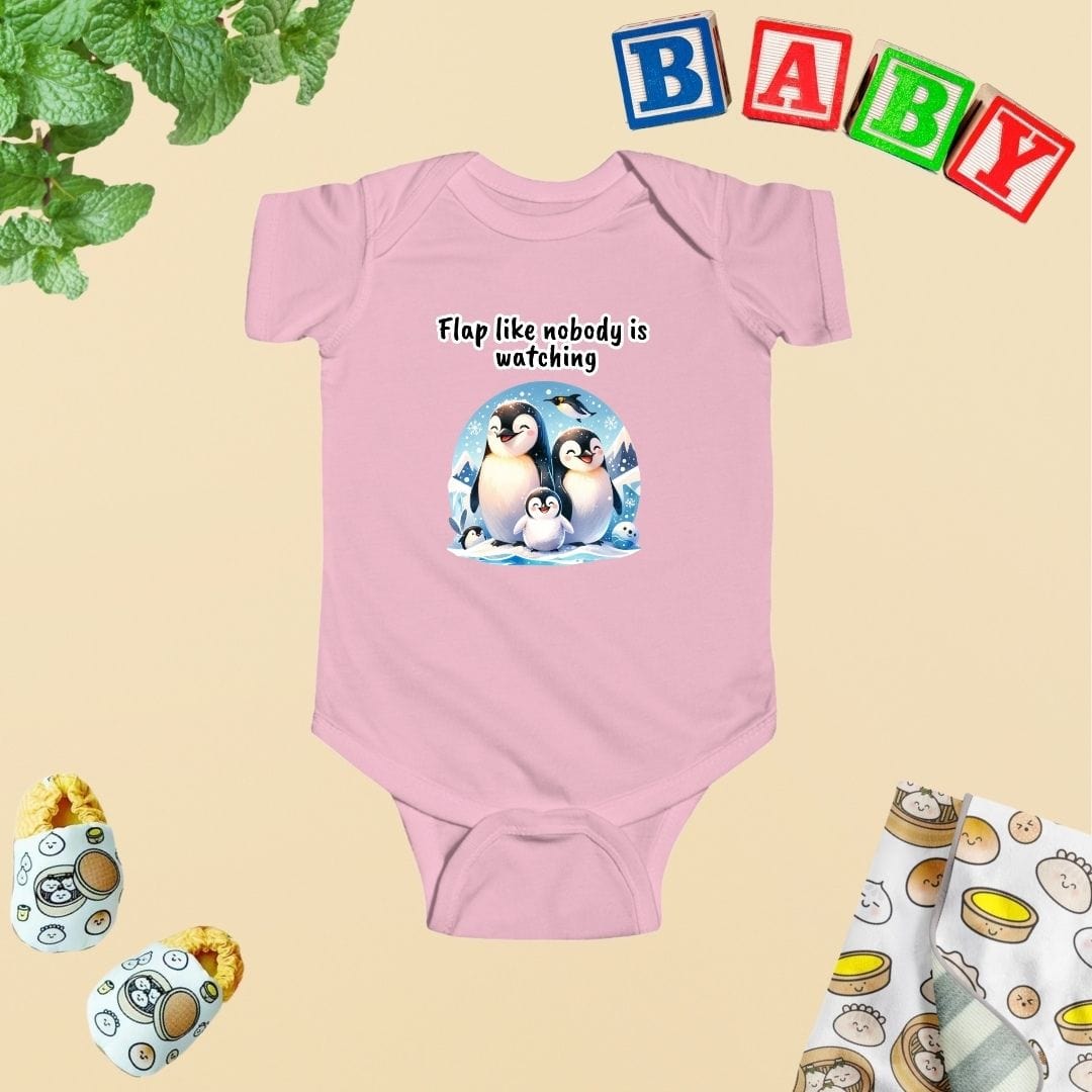 Penguin Family - Flap Like Nobody is Watching Baby Bodysuit