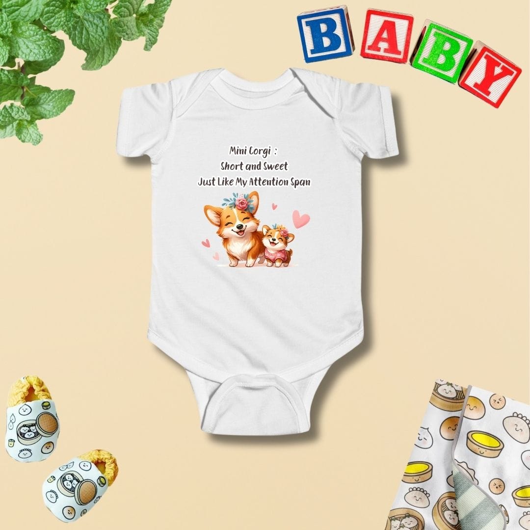 Mini Corgi: Short and Sweet, Just Like My Attention Span Baby Bodysuit