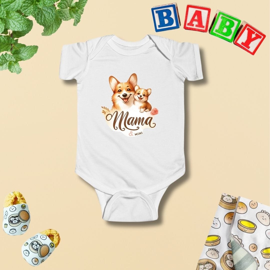 Mama & Mini Sweet Corgi Duo Baby Bodysuit