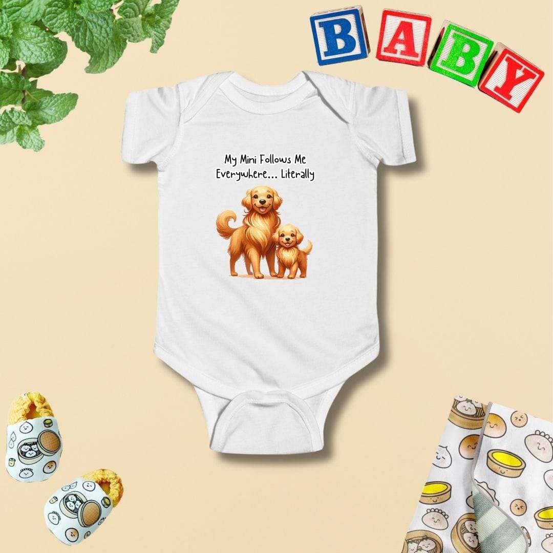 Mama & Mini Golden Retriever Dog - My Mini Follows Me Everywhere… Literally Baby Bodysuit