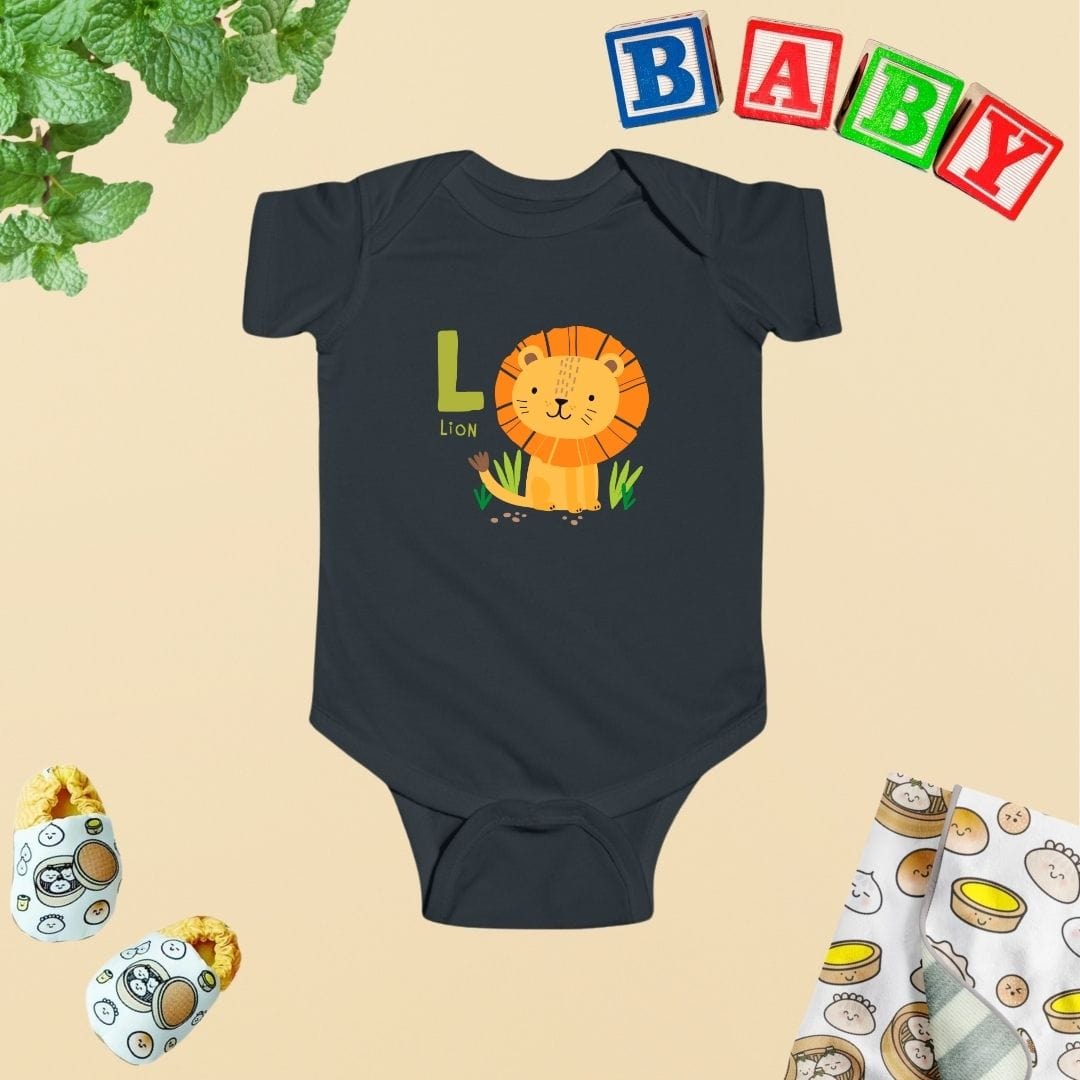 Animal Alphabet - L for Lion Baby Bodysuit - Unisex Graphic Bodysuit for Babies
