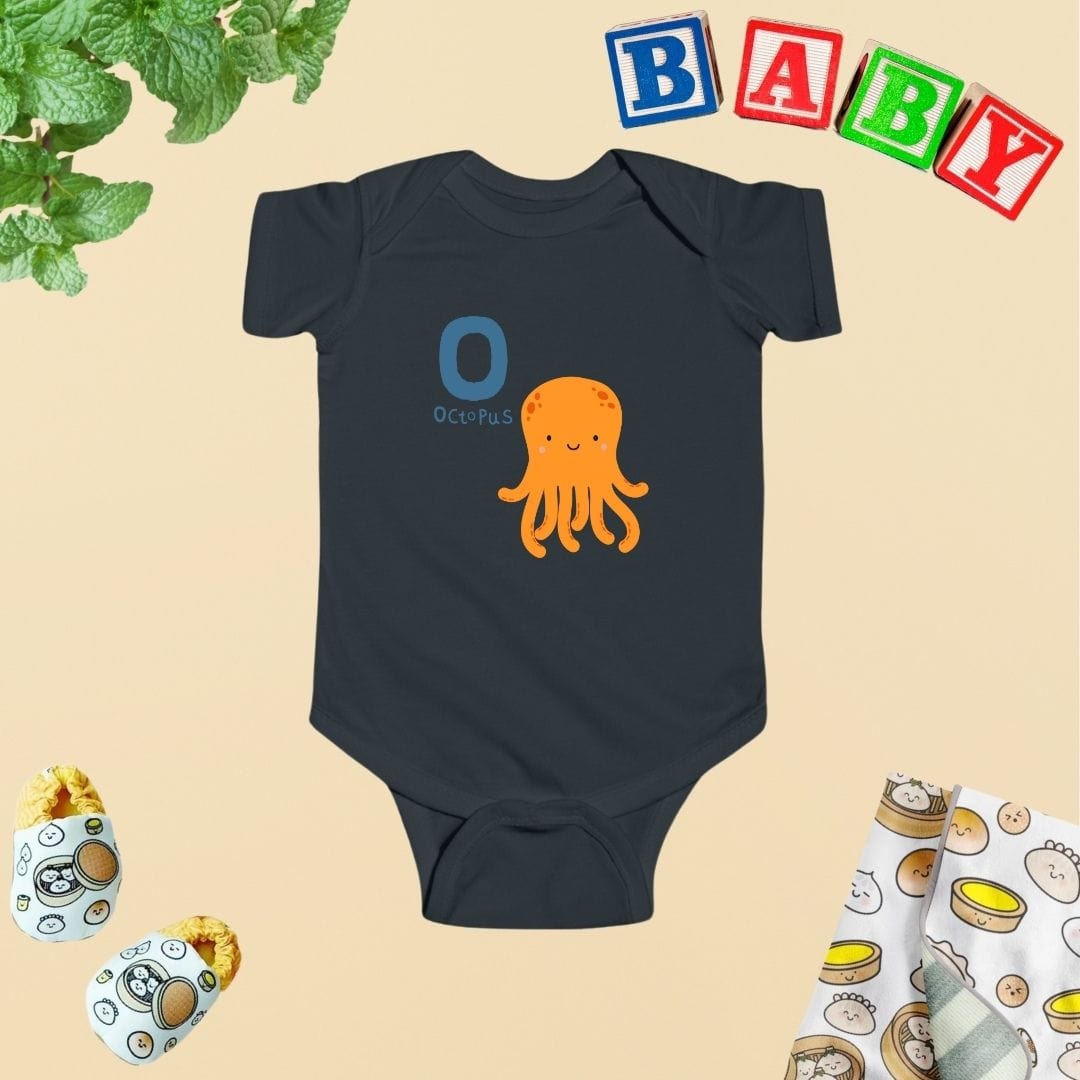 Animal Alphabet - O for Octopus Baby Bodysuit - Unisex Graphic Bodysuit for Babies