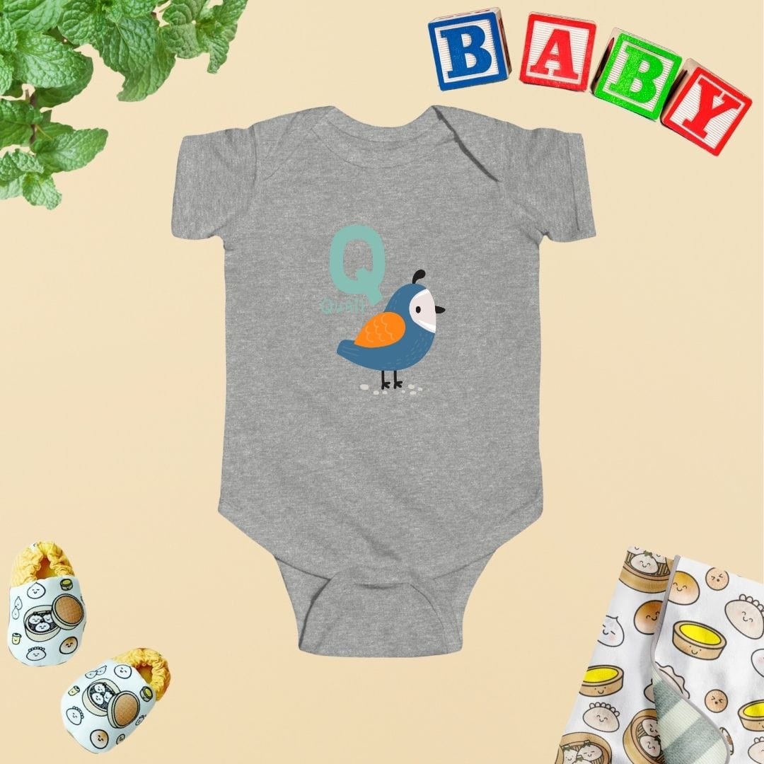 Animal Alphabet - Q for Quail Baby Bodysuit - Unisex Graphic Bodysuit for Babies