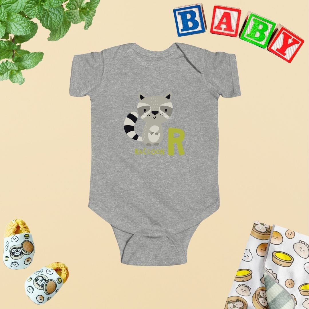 Animal Alphabet - R for Raccoon Baby Bodysuit - Unisex Graphic Bodysuit for Babies