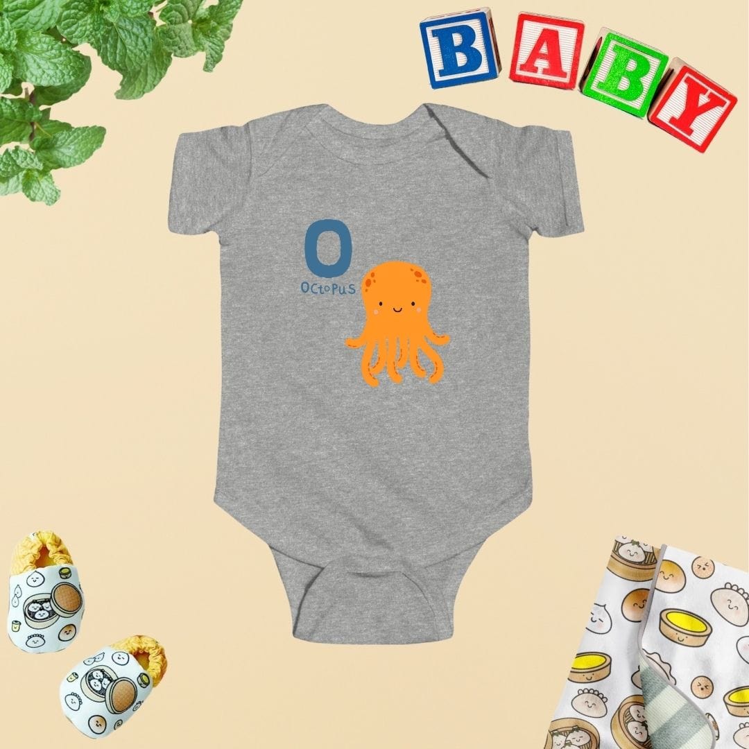 Animal Alphabet - O for Octopus Baby Bodysuit - Unisex Graphic Bodysuit for Babies