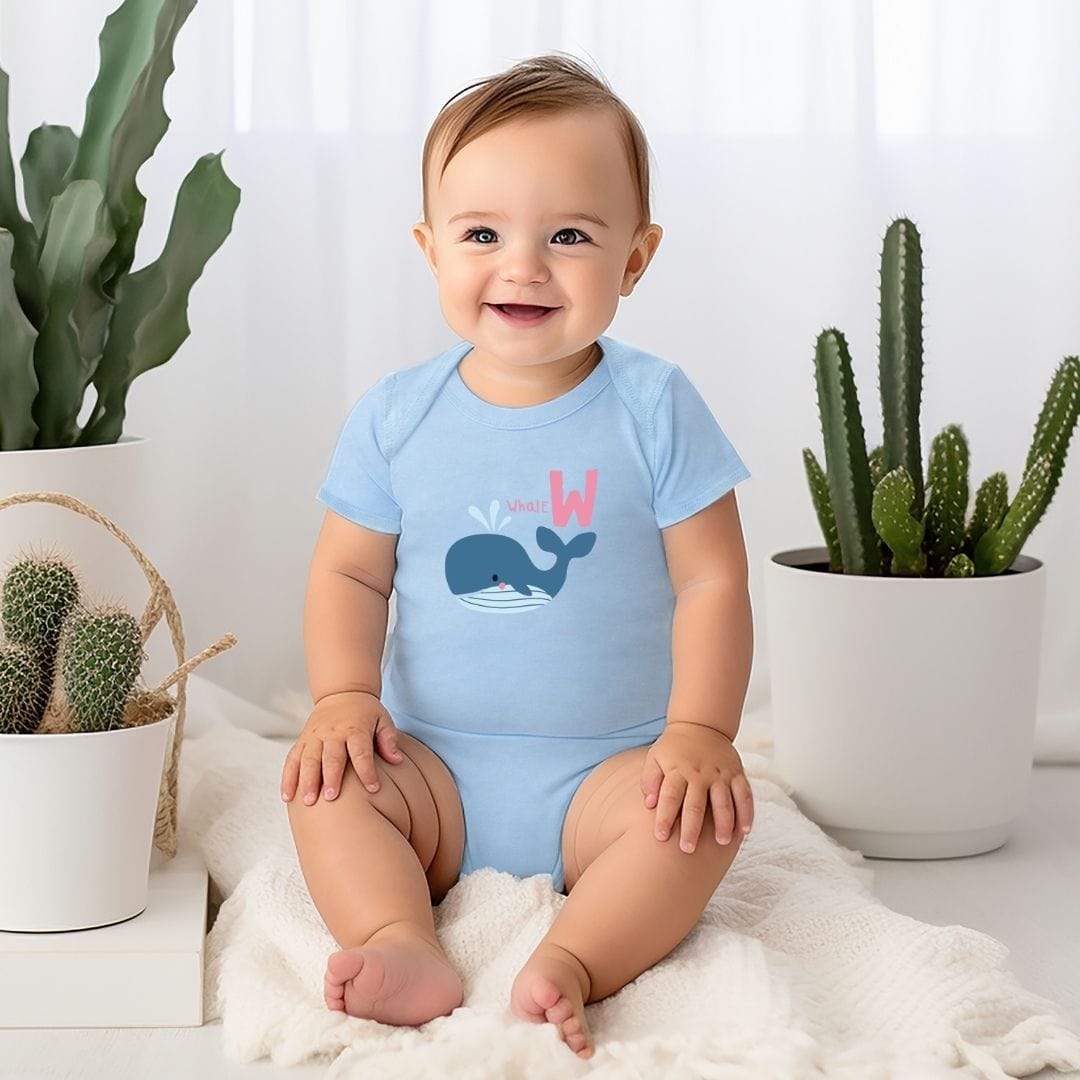 Animal Alphabet - W for Whale Baby Bodysuit - Unisex Graphic Bodysuit for Babies