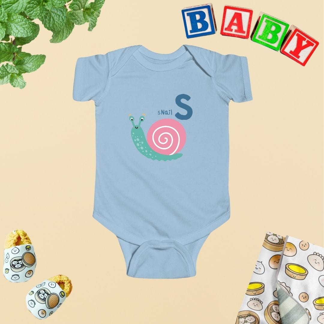 Animal Alphabet - S for Snail Baby Bodysuit - Unisex Graphic Bodysuit for Babies