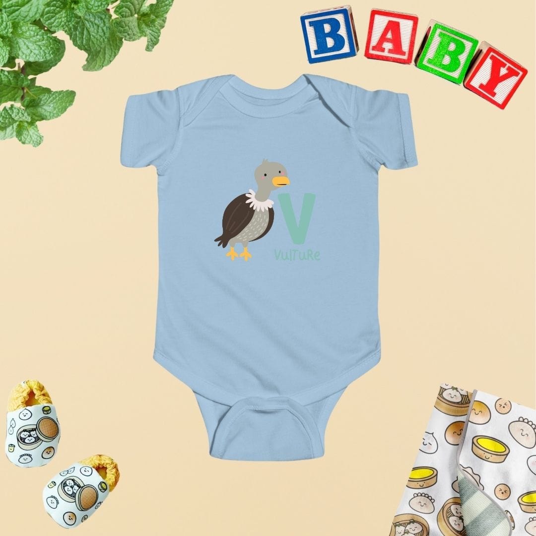 Animal Alphabet - V for Vulture Baby Bodysuit - Unisex Graphic Bodysuit for Babies