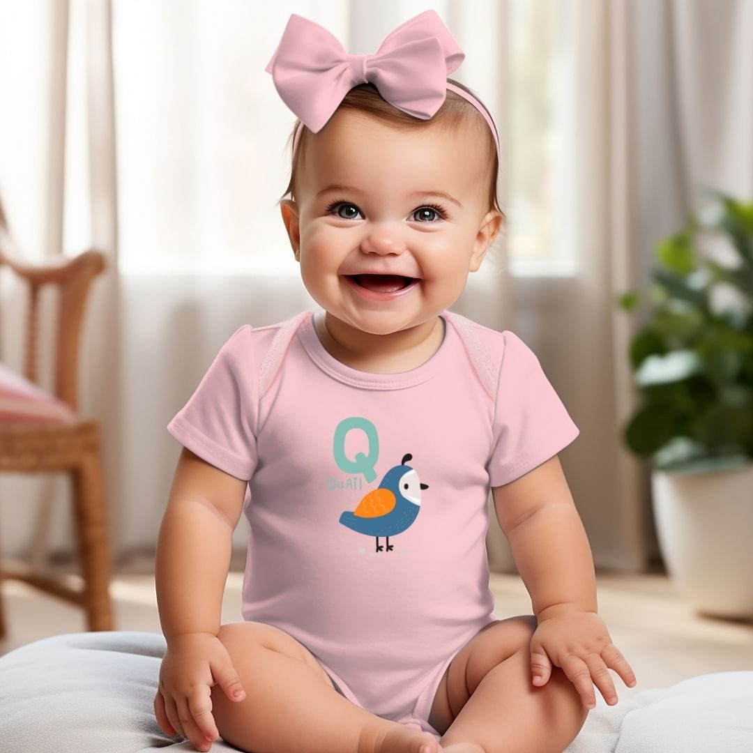 Animal Alphabet - Q for Quail Baby Bodysuit - Unisex Graphic Bodysuit for Babies